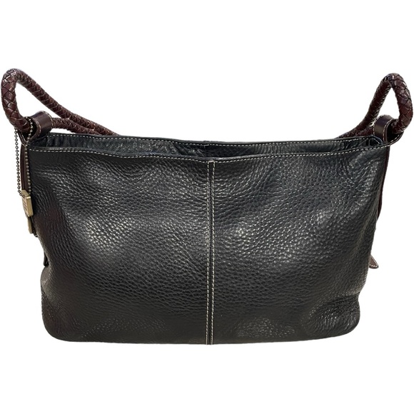 Fossil Handbags - Fossil Shoulder Bag Pebbled Leather Black Brown Braided Handle Zip Closure 75082